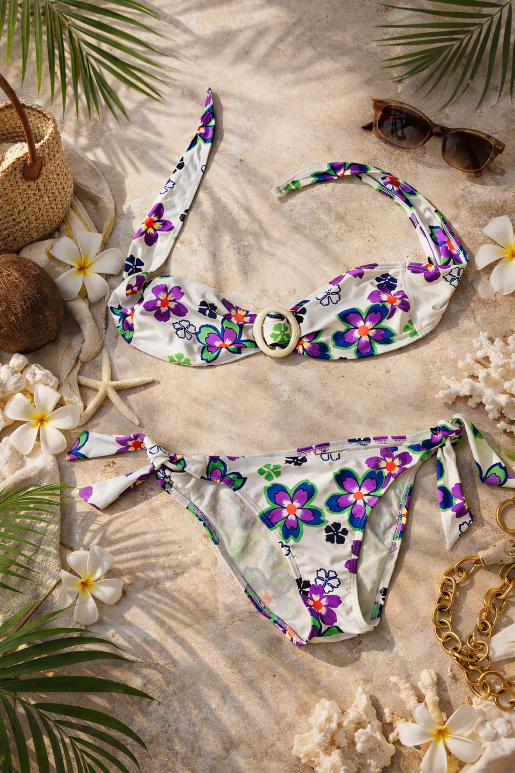 Miami Girl | Purple & Green floral strapless with matching bottom female swimwear - Image 2