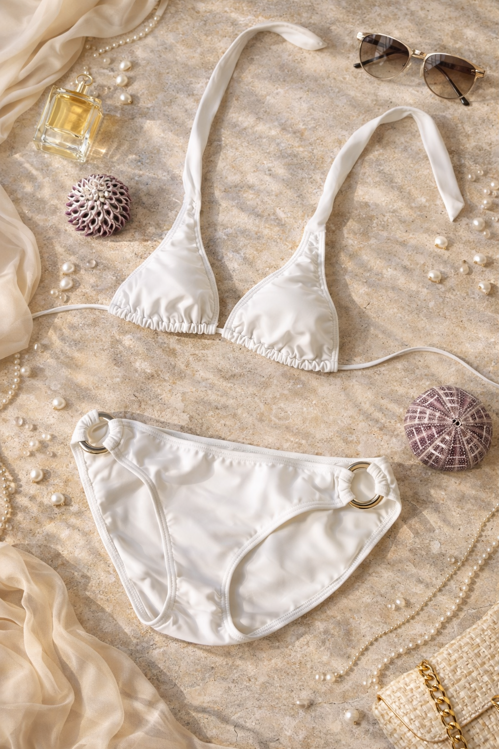 Miami Girl | Female Swimwear | White halter top with cheeky white bottom - Image 2